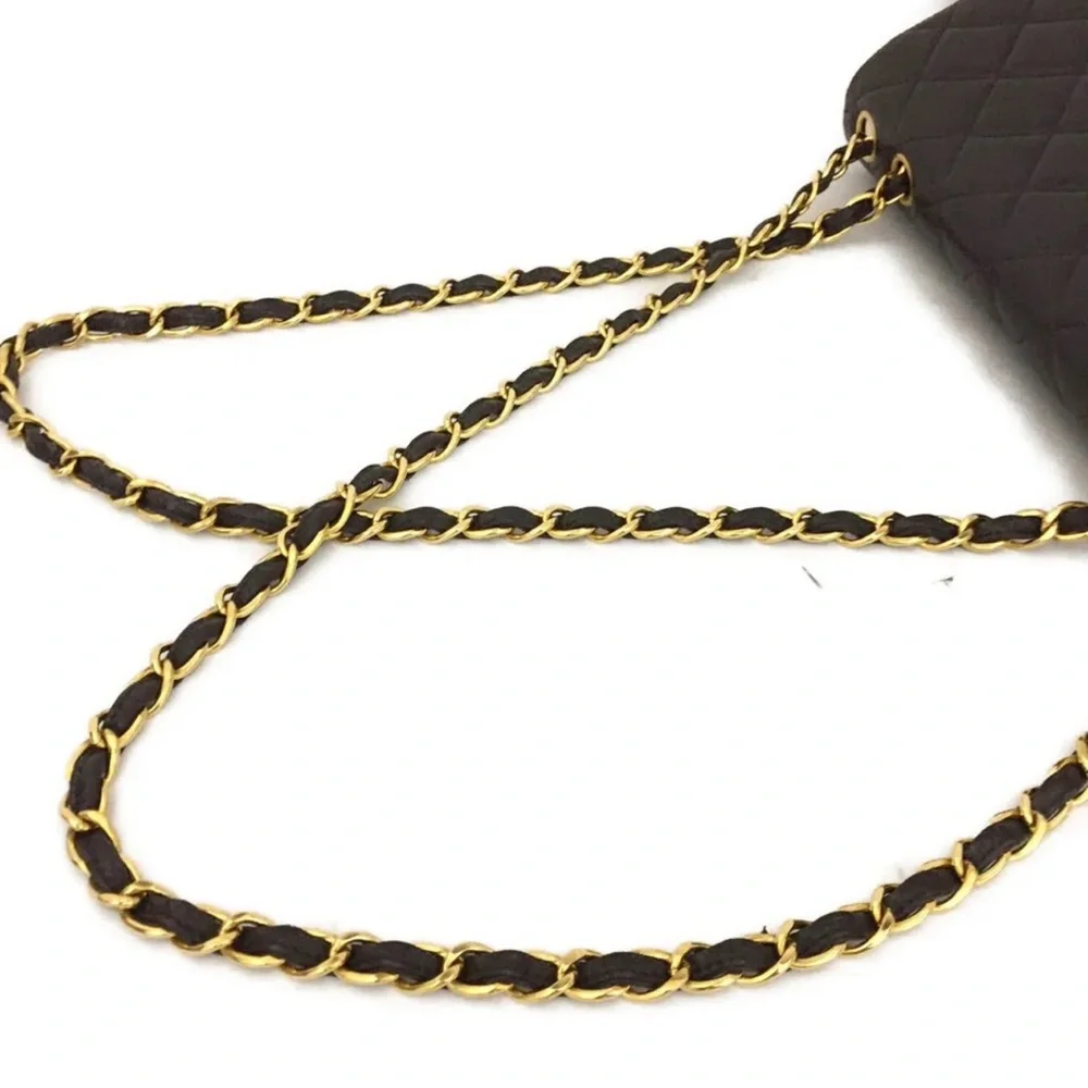 CHANEL Classic Black Leather Jumbo 30 / 24k Gold Chain Flap Bag +Card/Duster + - Picture 8 of 12